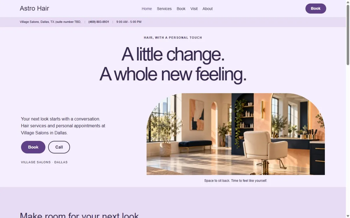 Astro Hair Studio Demo Site website design