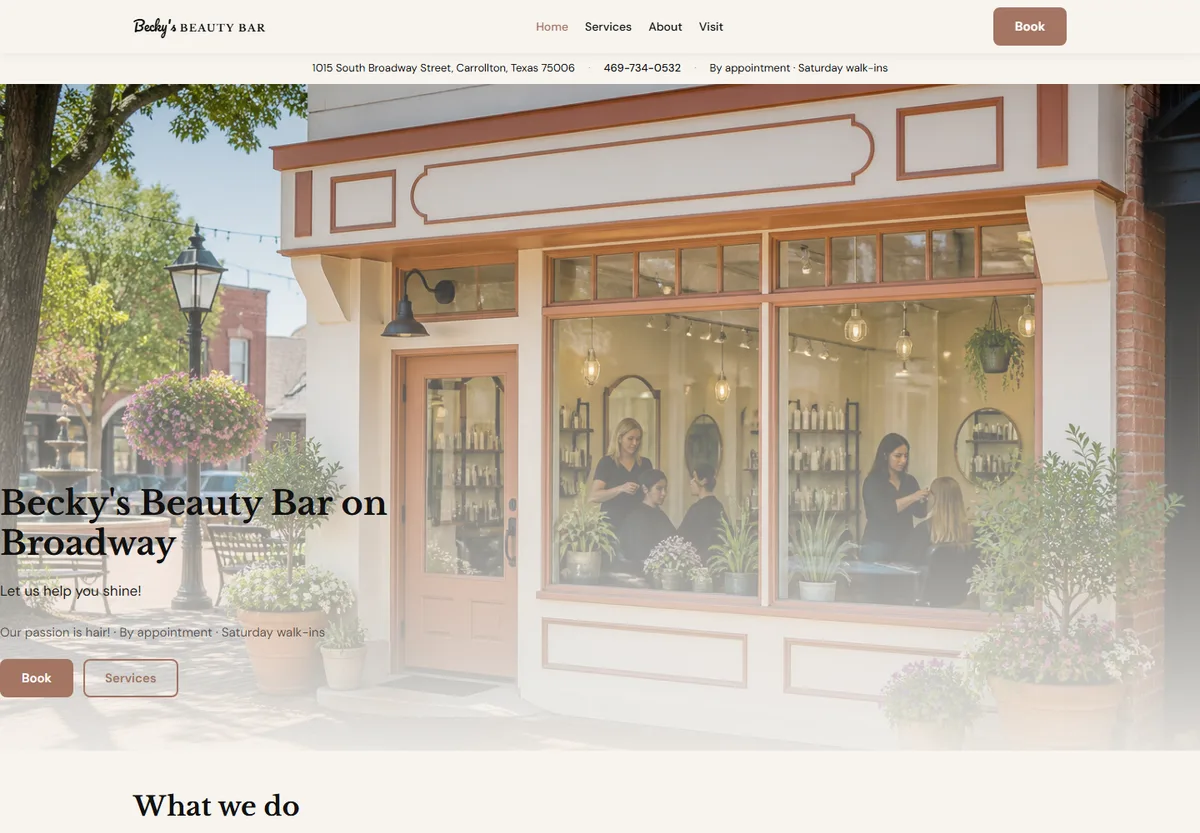 Becky's Beauty Bar on Broadway website design