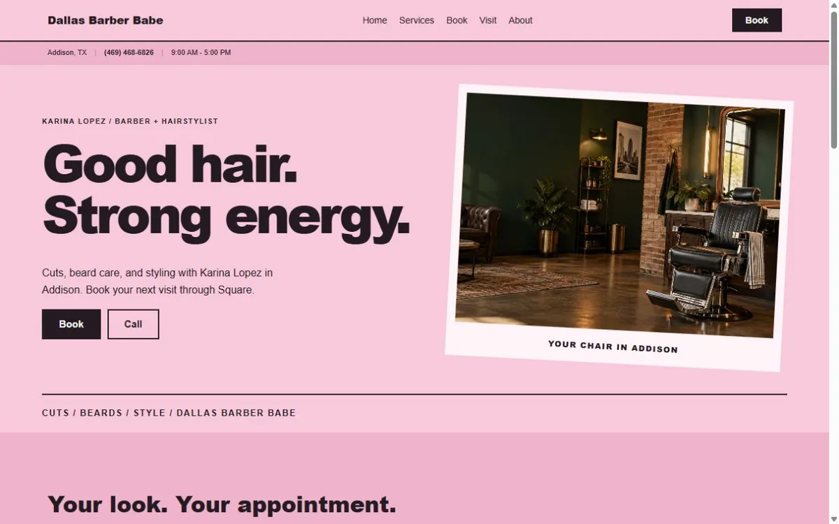 Dallas Barber Babe Demo Site website design
