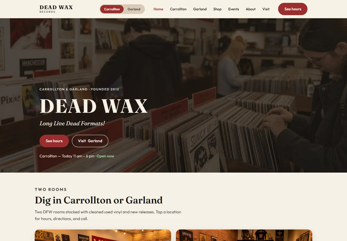 Dead Wax Records website design