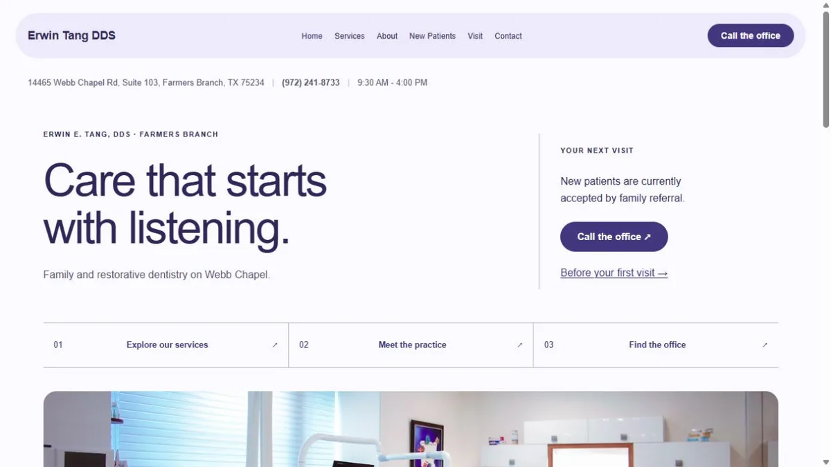Erwin E. Tang, DDS website design
