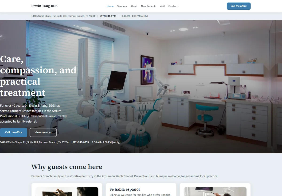 Erwin E. Tang, DDS website design