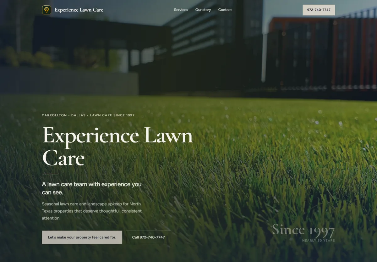 Experience Lawn Care website design