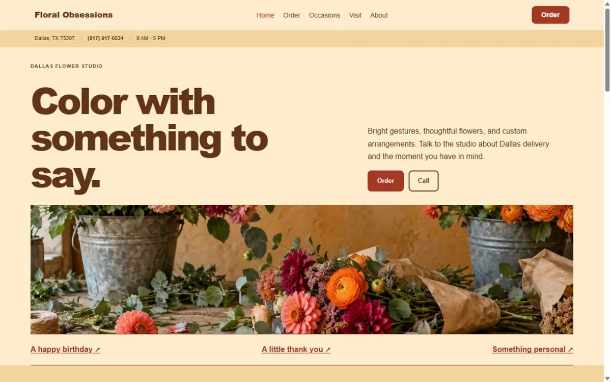 Floral Obsessions Demo Site website design