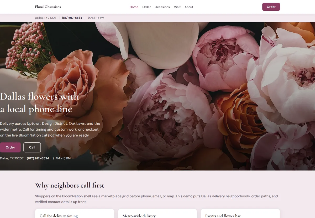 Floral Obsessions Demo Site website design