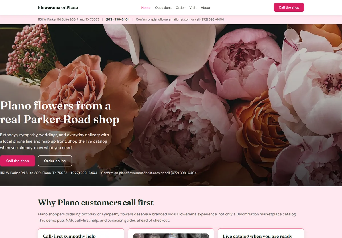 Flowerama of Plano Demo Site website design