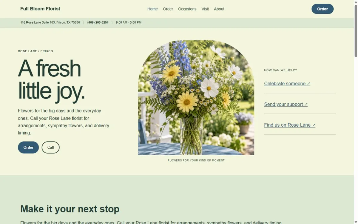 Full Bloom Florist Demo Site website design