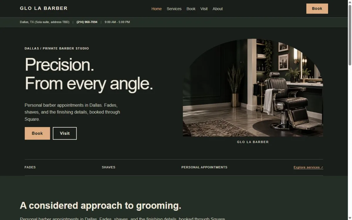 Glo La Barber Demo Site website design