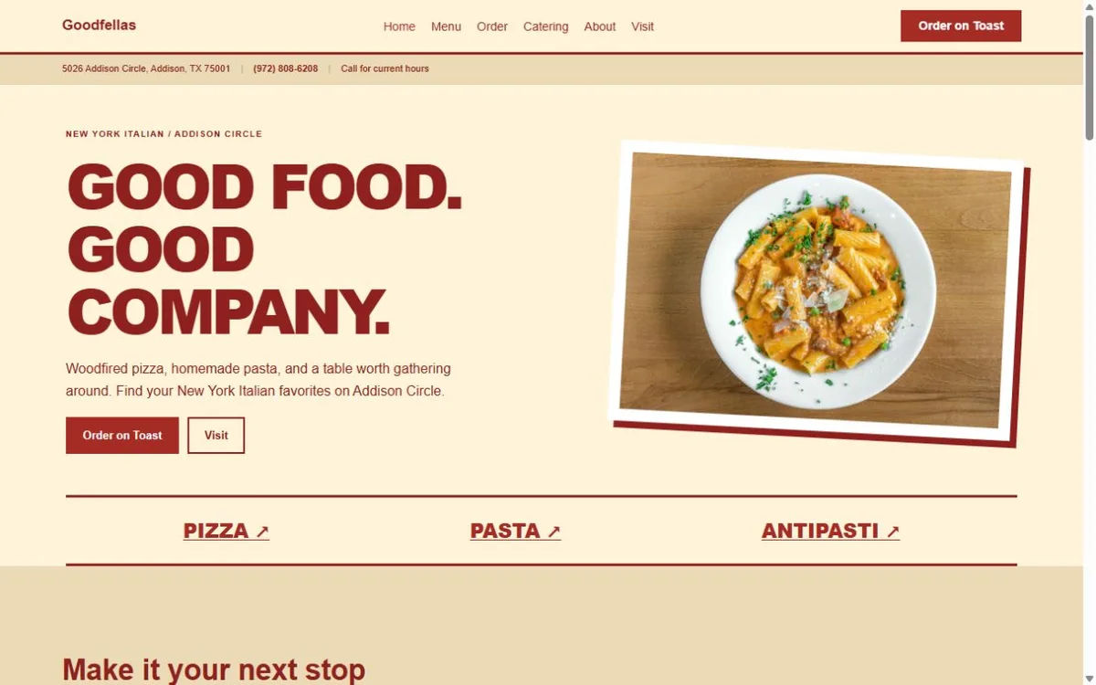 Goodfellas NY Italian Kitchen Demo Site website design