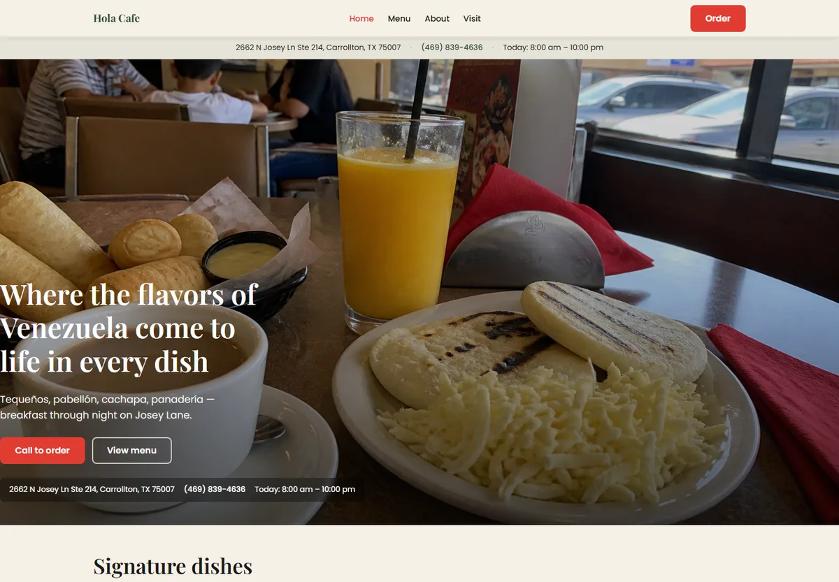 Hola Cafe website design