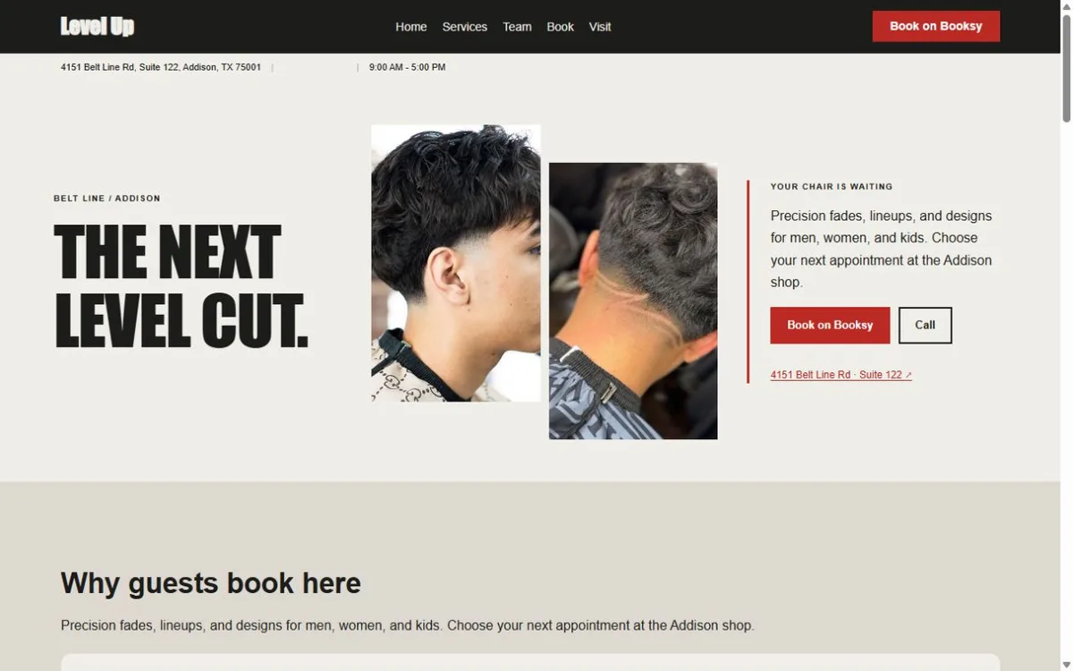 Level Up Barbershop Demo Site website design