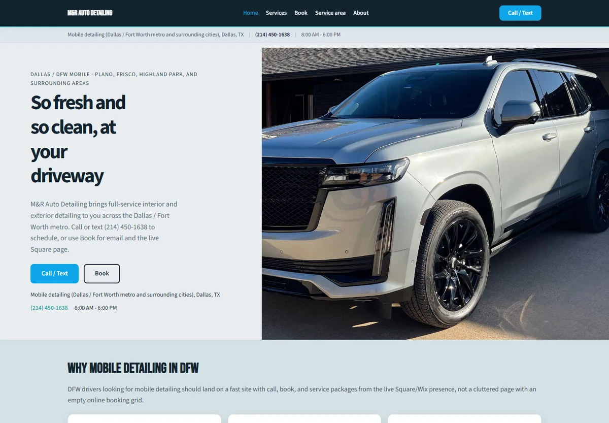 M&R Auto Detailing Demo Site website design