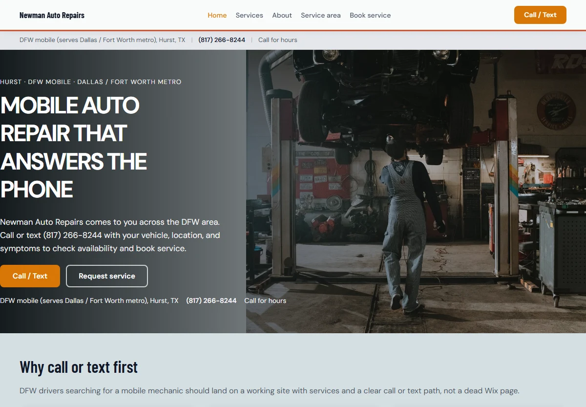 Newman Auto Repairs Demo Site website design