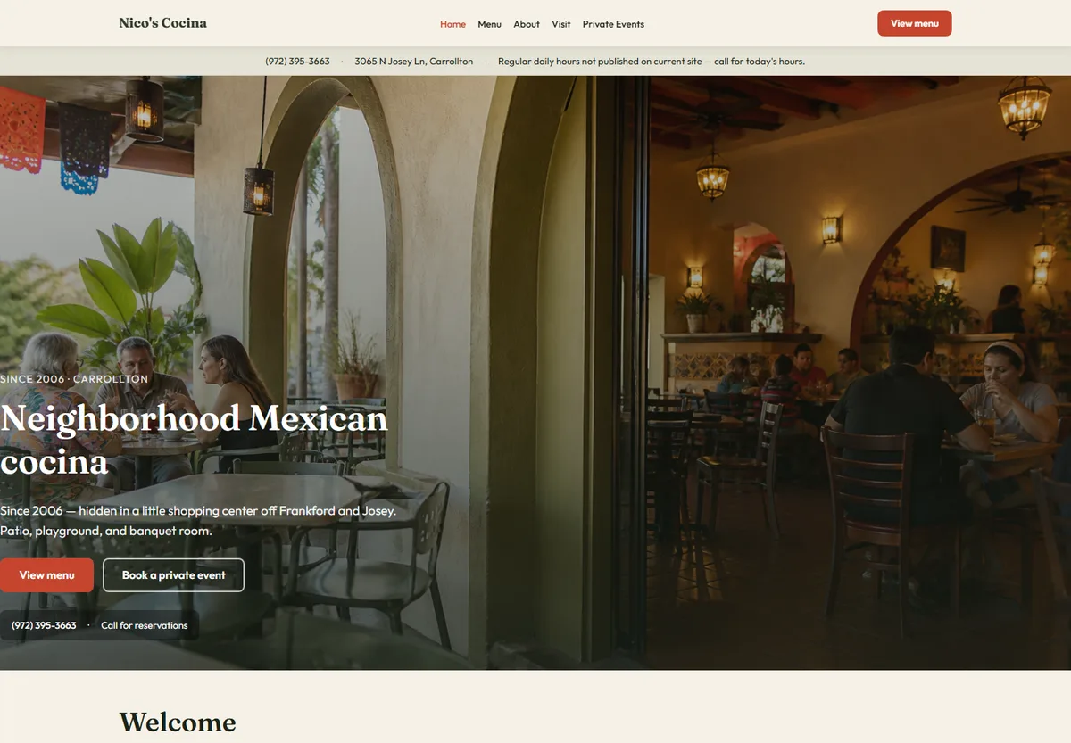 Nico's Cocina website design