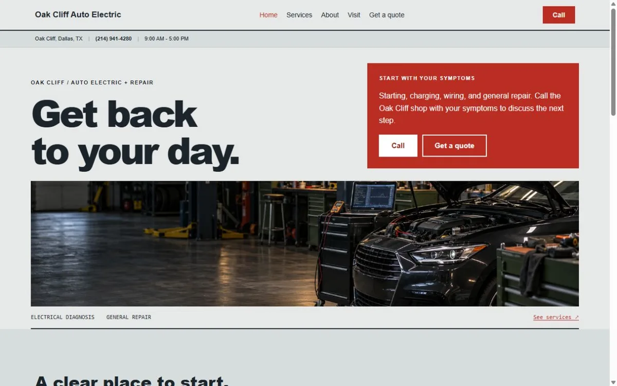 Oak Cliff Auto Electric Repair Demo Site website design