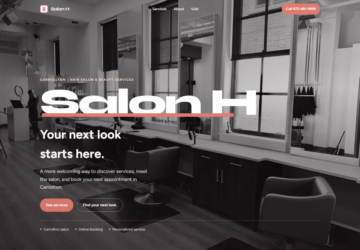 Salon H Carrollton website concept