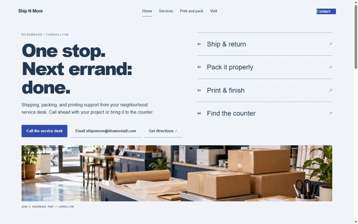 SHIP N MORE website design