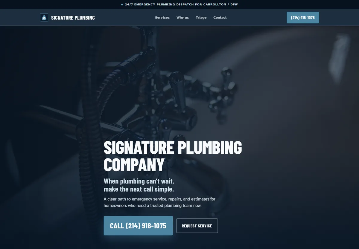 Signature Plumbing Company website design