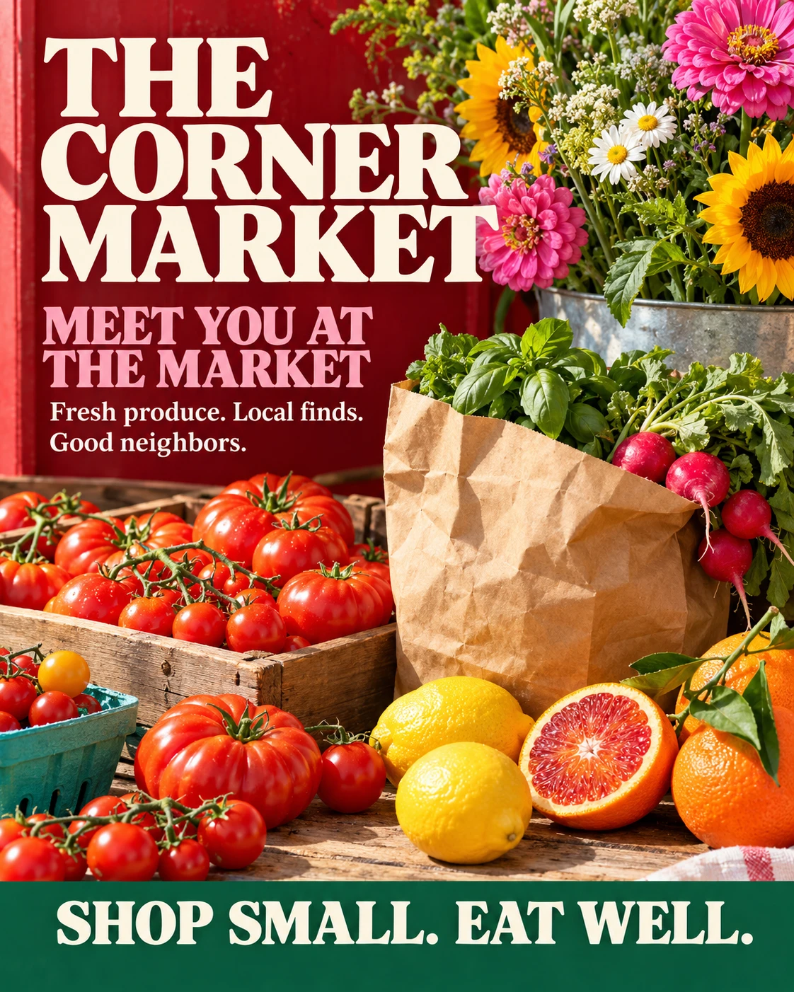 Neighborhood market event flyer — The Corner Market