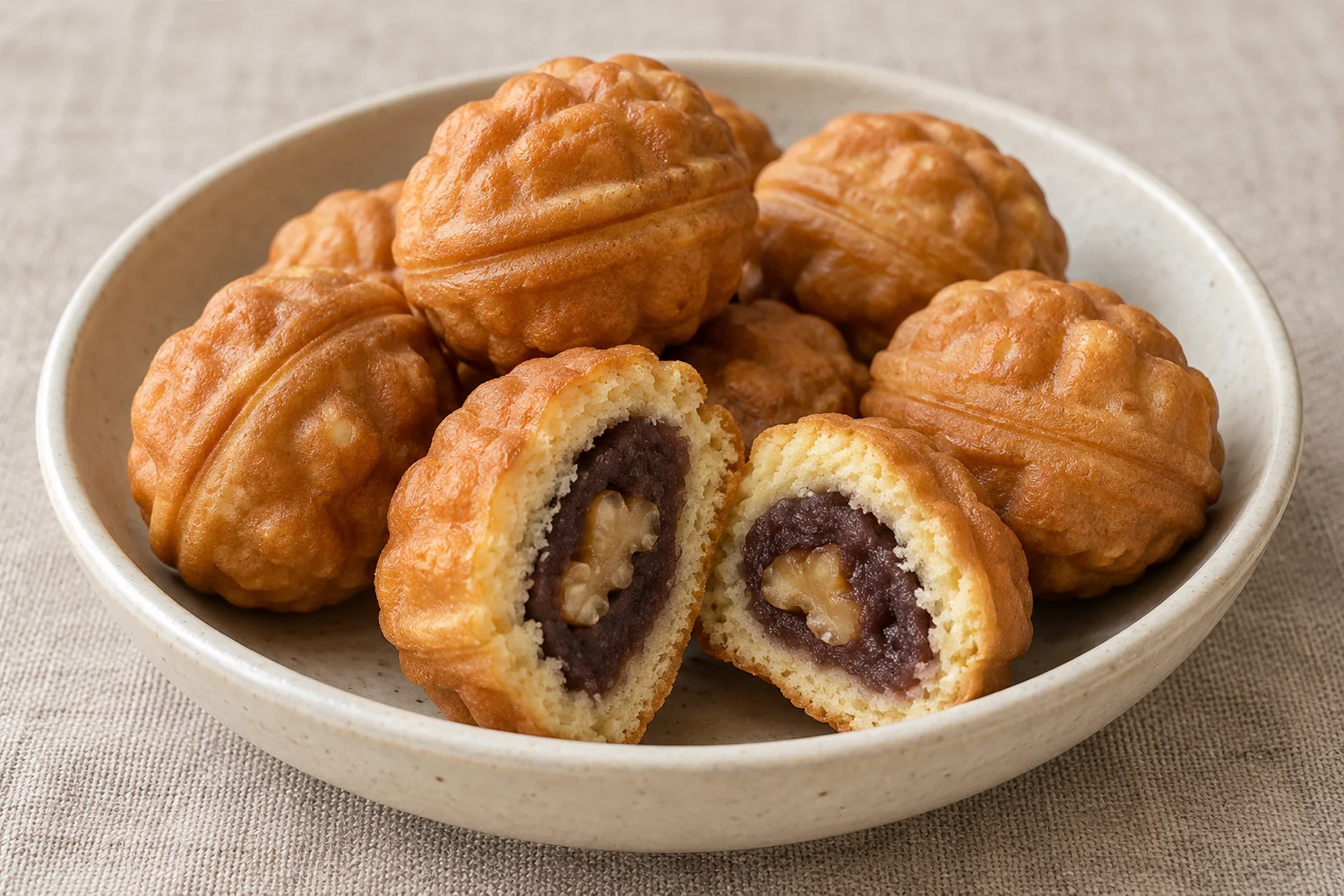 Concept photograph of Korean walnut cakes with red bean filling